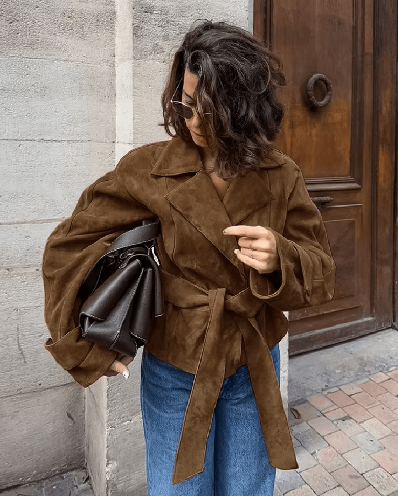 ZEYA - Lisa Faux Suede Belted Wrap Jacket