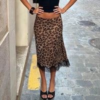 Lisa leopardo nėrinių midi sijonas