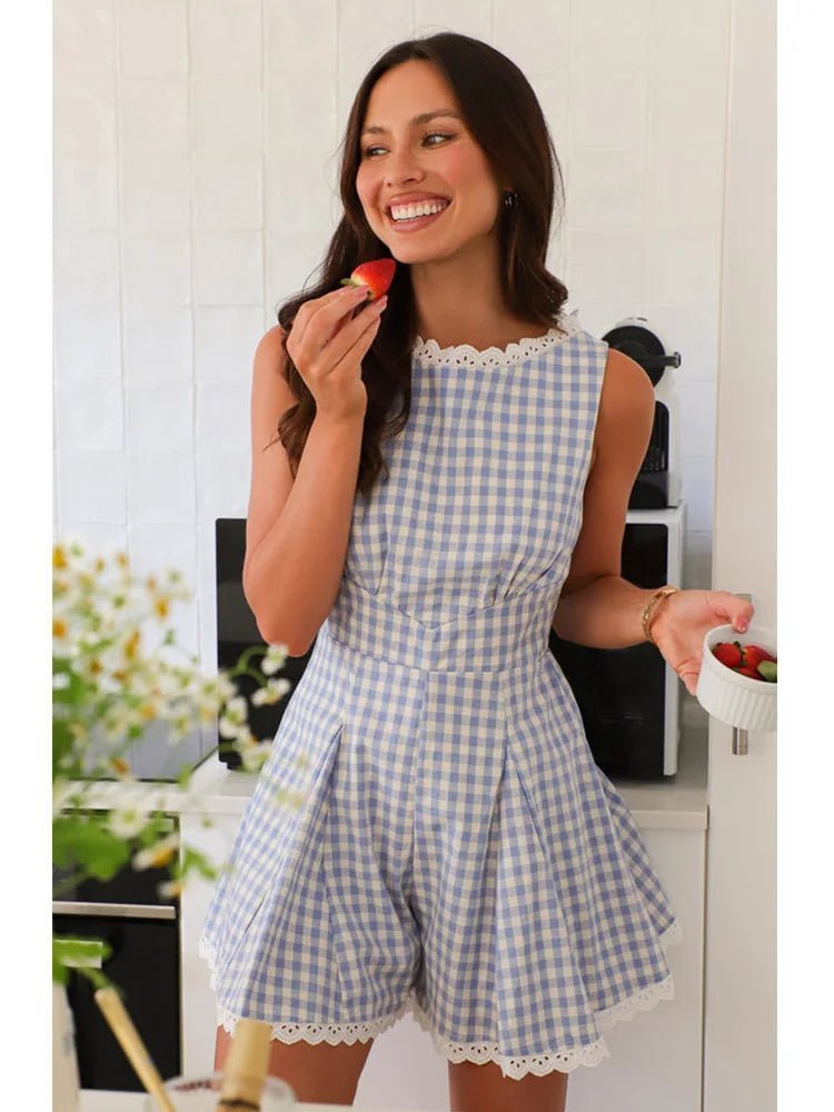 ZEYA - Loredana Plaid Sleeveless Wide Leg Romper