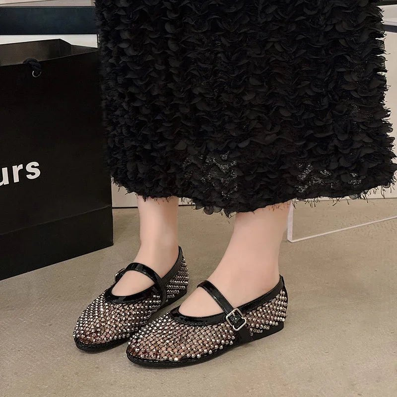 ZEYA - Marilyn Rhinestone Mesh Flat Shoes
