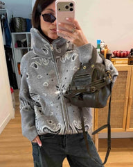 Melanie Casaco de Malha com Zip e Padrão Paisley