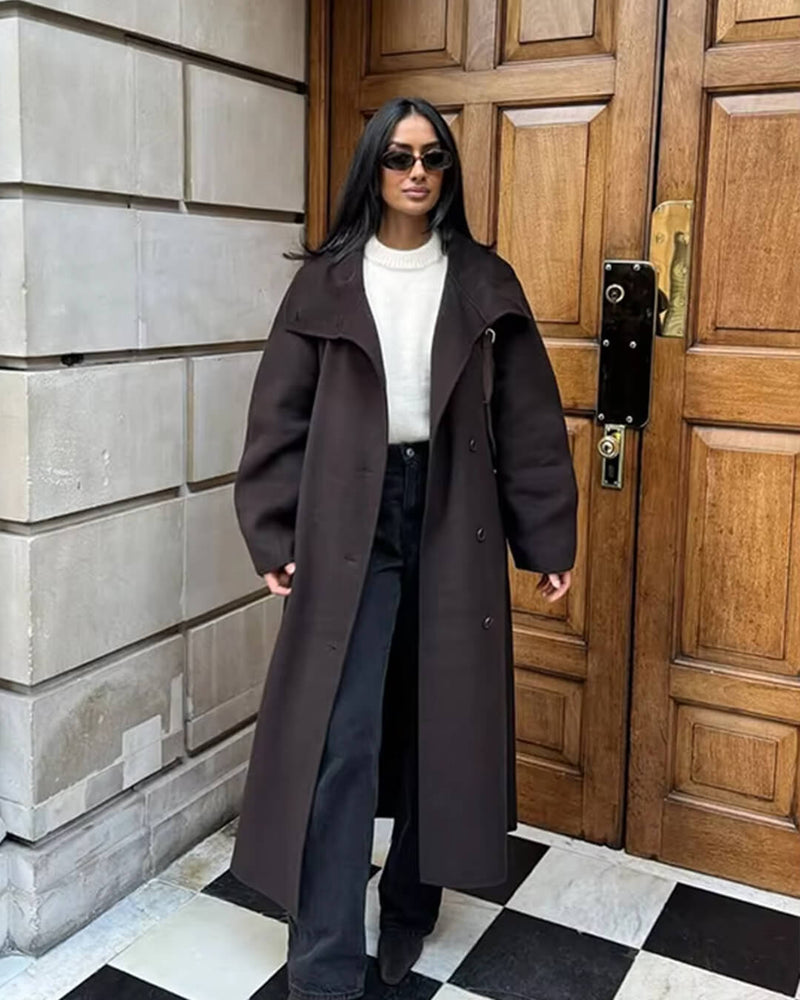 ZEYA - Meryl Stand Up Collar Belted Long Coat