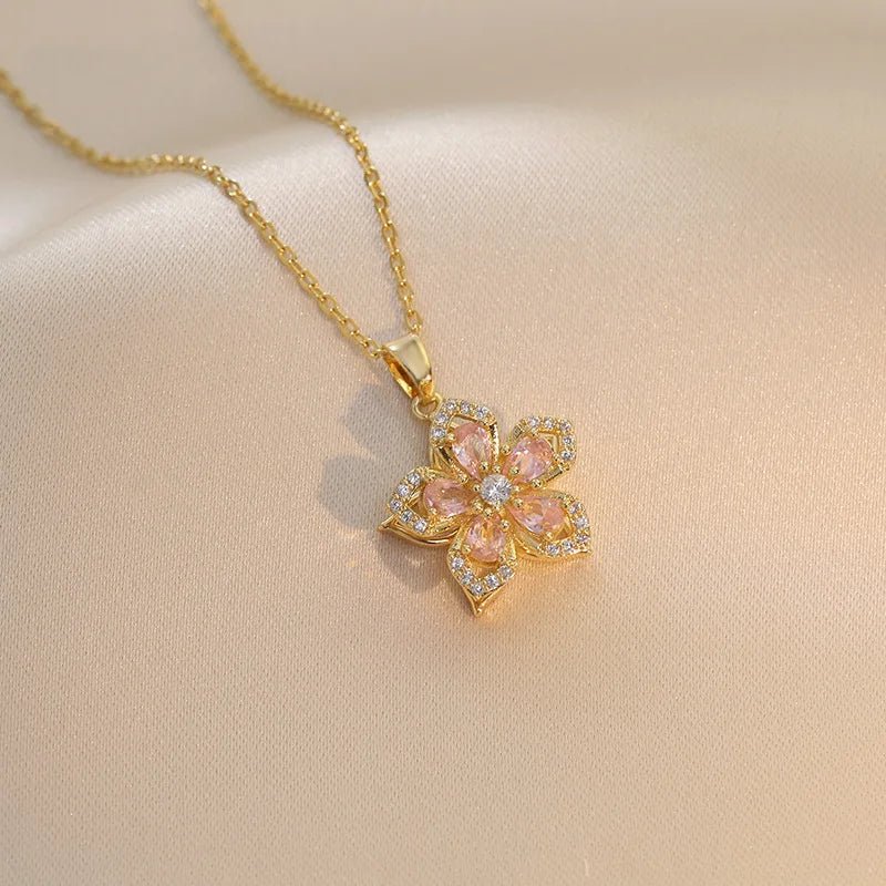 ZEYA - Mia Elegant Gold Necklace with Zircon Flower Pendant for Women