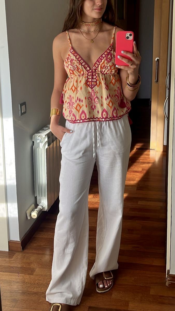 ZEYA - Mia Embroidered Boho Tassel Tie Cami Top