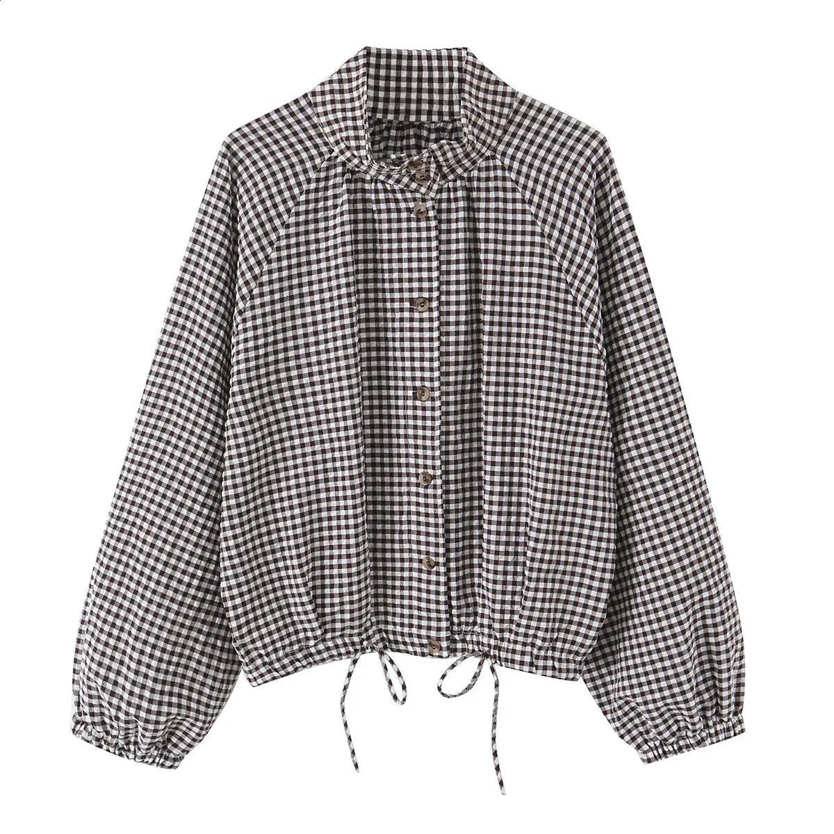 ZEYA - Mila Plaid Drawstring High Neck Jacket