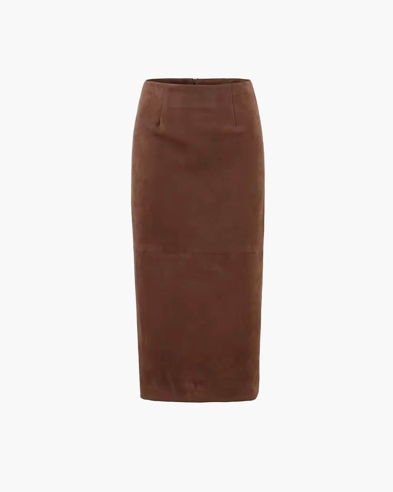 ZEYA - Mina High-Waist Faux Suede Midi Skirt