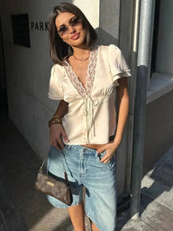 Mira Satin Bluse med Blonde