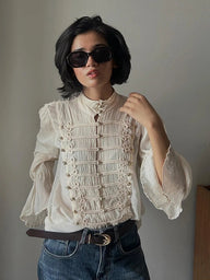 Miranda Vintage Stand Collar Frog Button Blouse