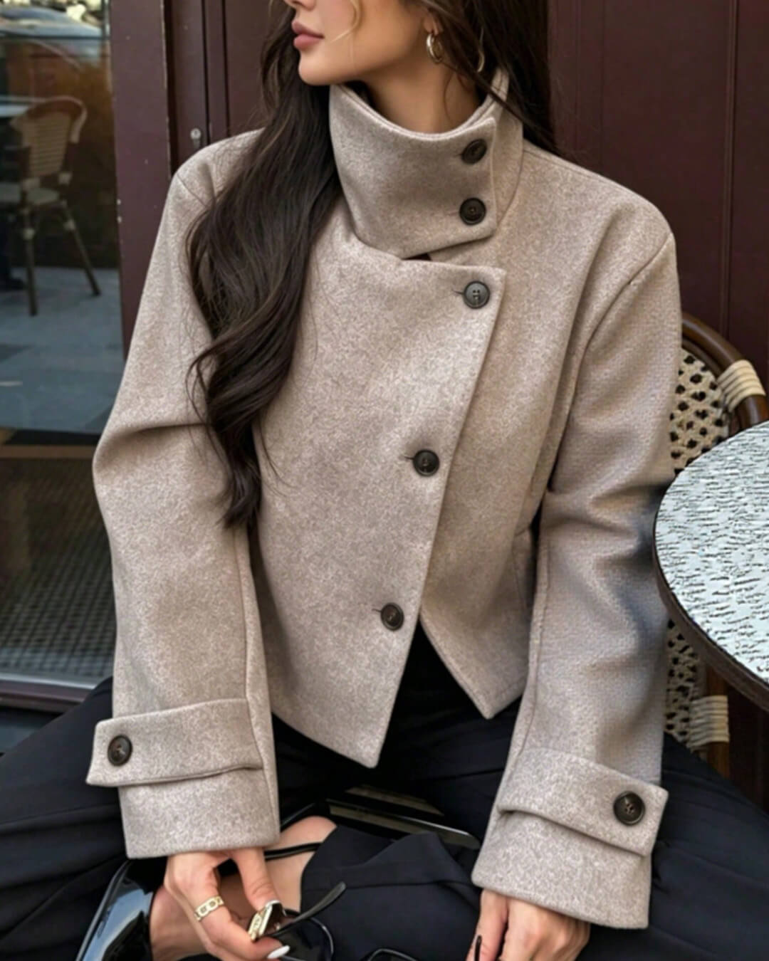 ZEYA - Monica Rose Buckle Stand Collar Coat