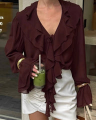 Blusa Monica con fiocco al collo e volant