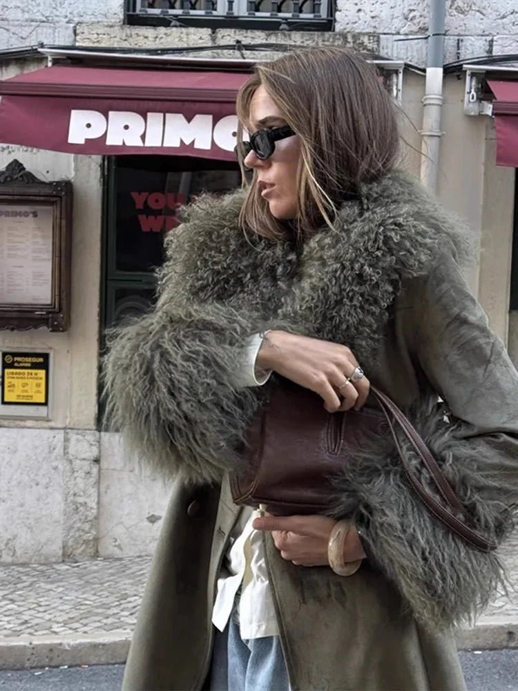 ZEYA - Naomi Patchwork Faux Fur Collar Coat