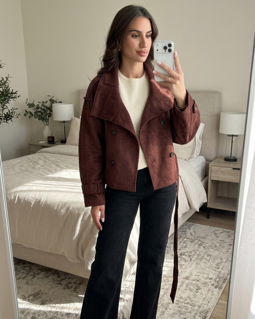 ZEYA - Nicole Funnel Neck Faux Suede Belted Jacket