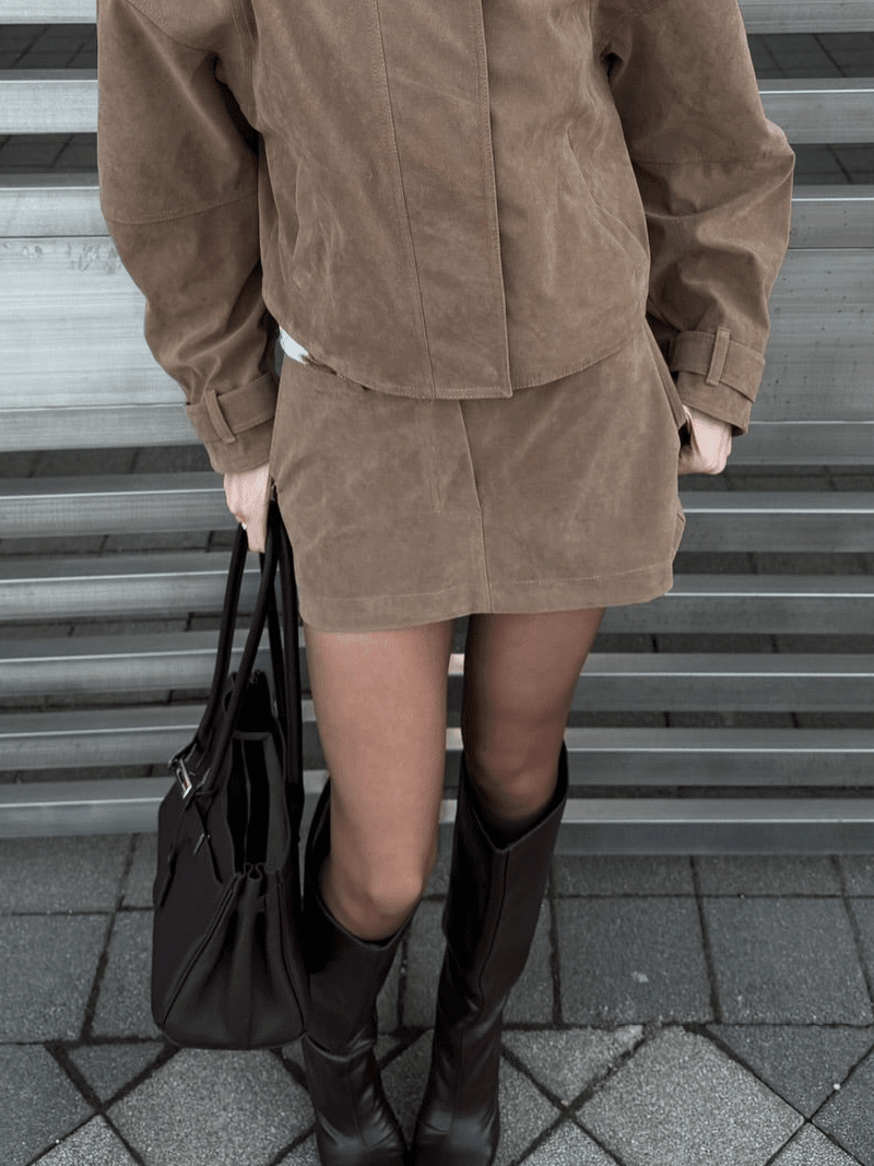 ZEYA - Nicole Suede Cropped Coat & Skirt Set