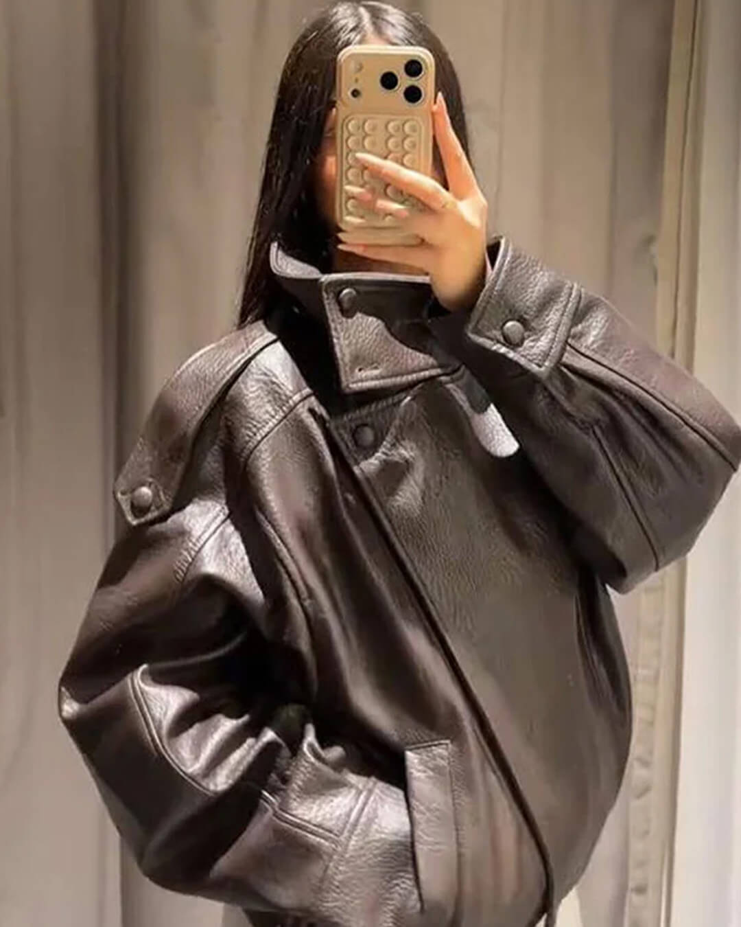 ZEYA - Nikka Faux Leather Stand Collar Jacket
