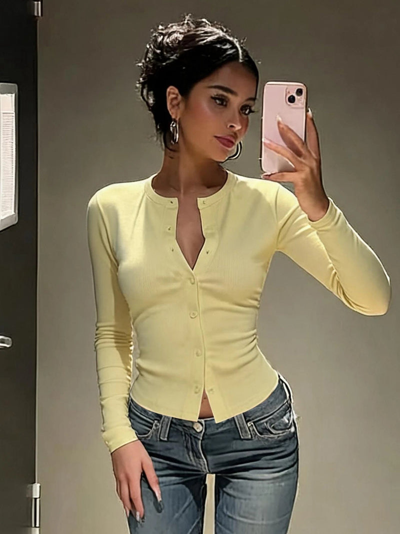 ZEYA - Nina Ribbed Knit Button-Front Top