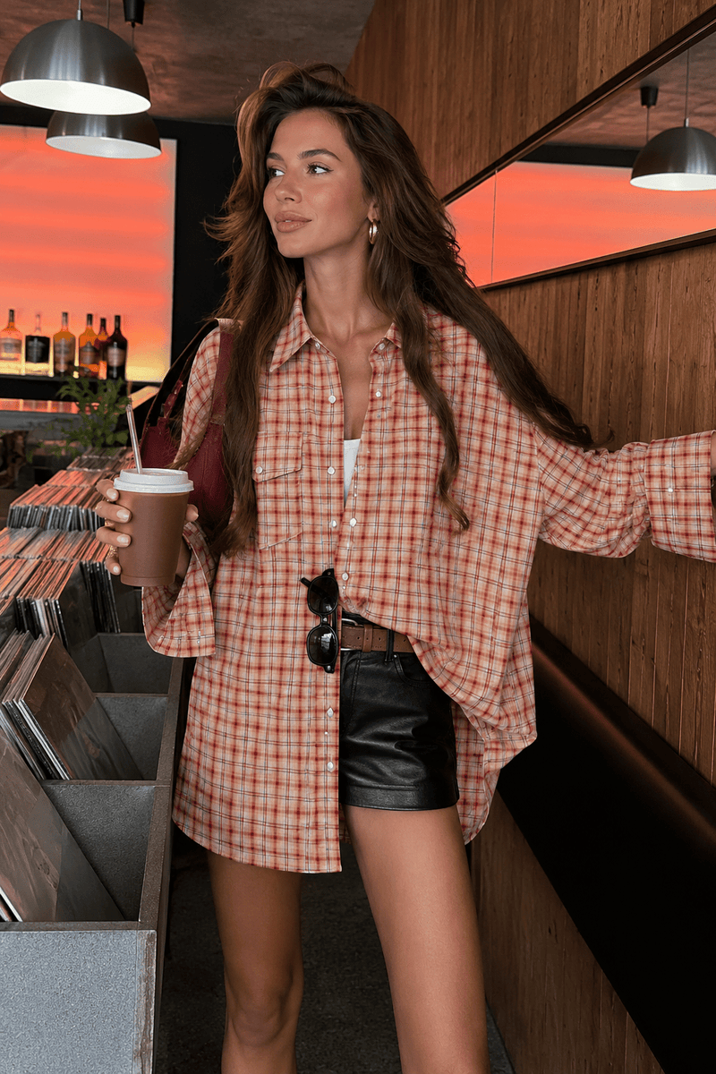 Olivia oversized geruite blouse