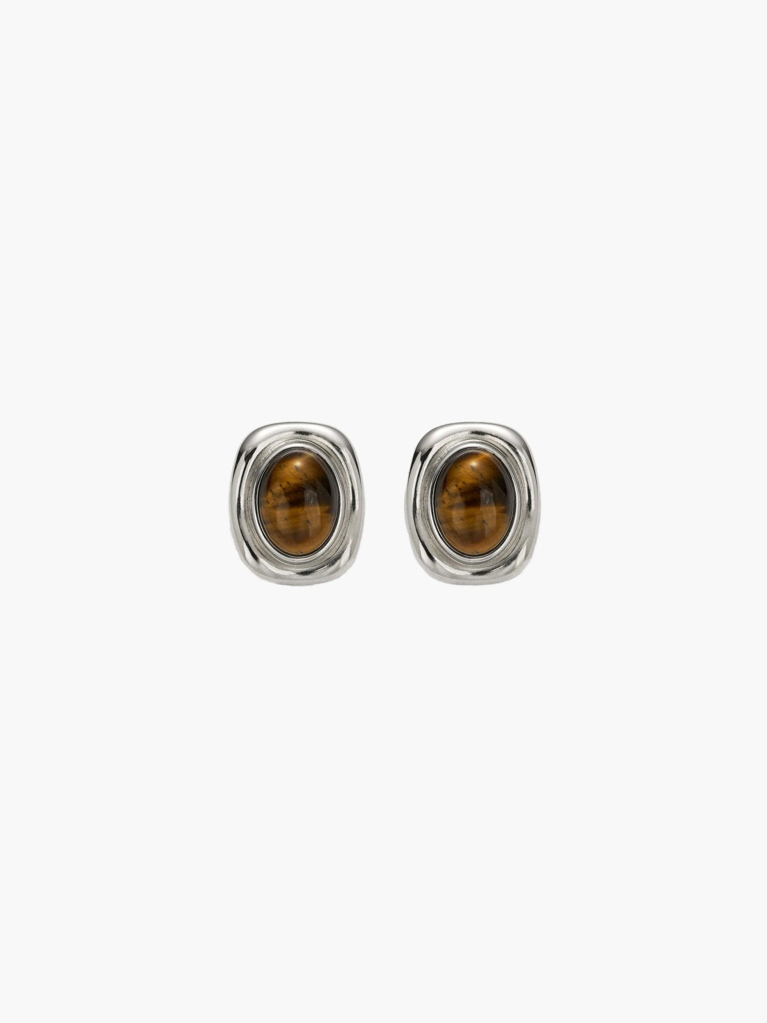 ZEYA - Olivia - Vintage Oval Gold Earrings with Natural Stones