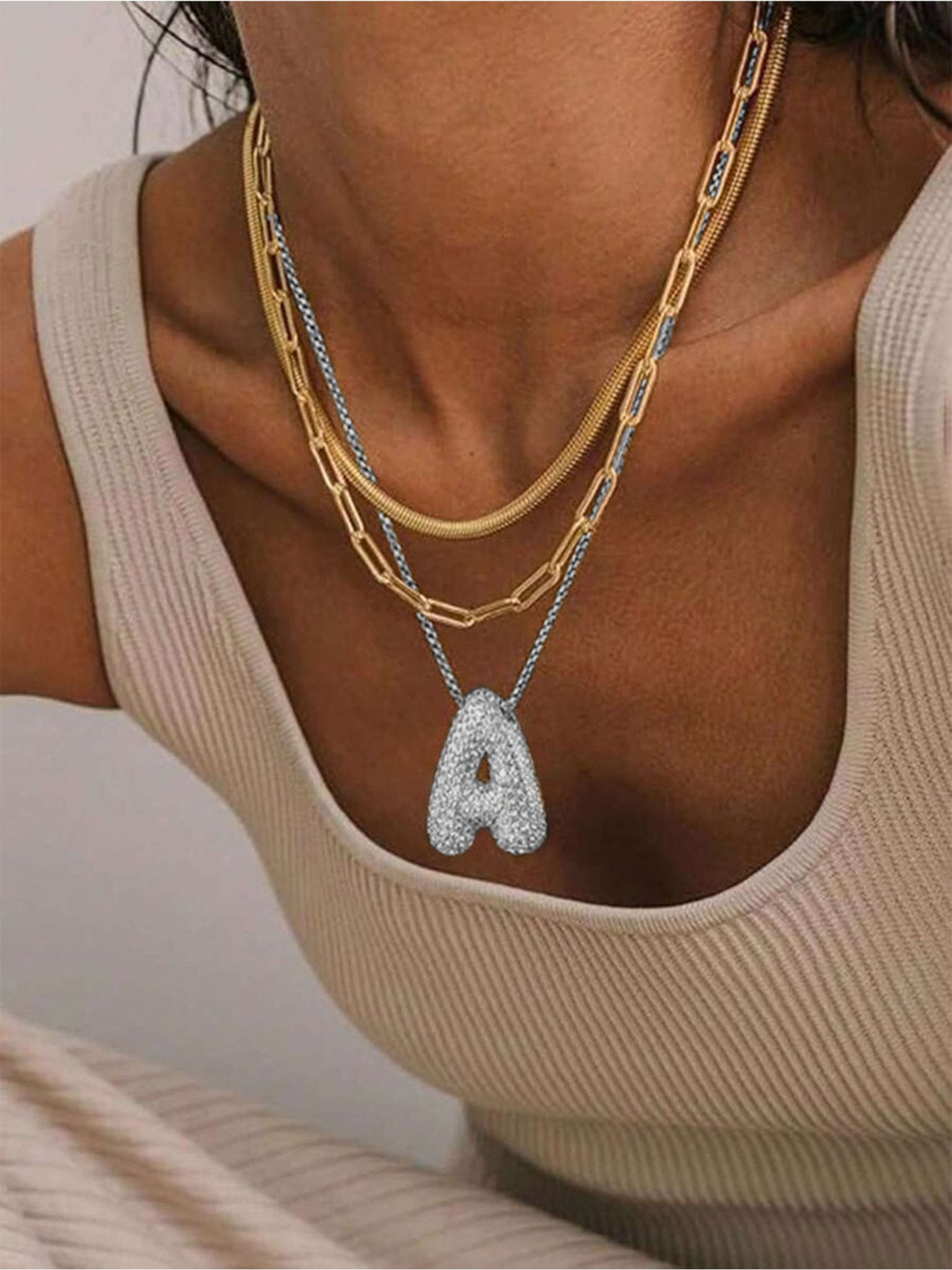 ZEYA - Pavé Bubble Initial Pendant Necklace