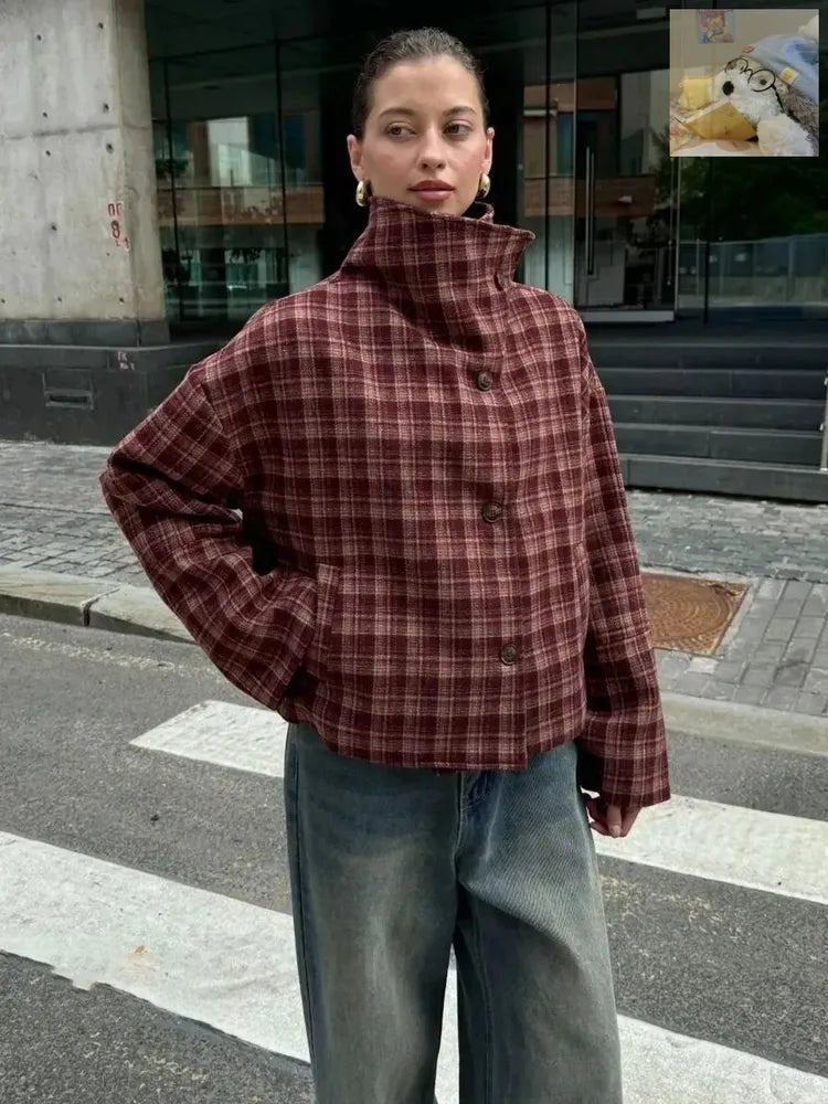 ZEYA - Rachel Plaid Stand Collar Coat