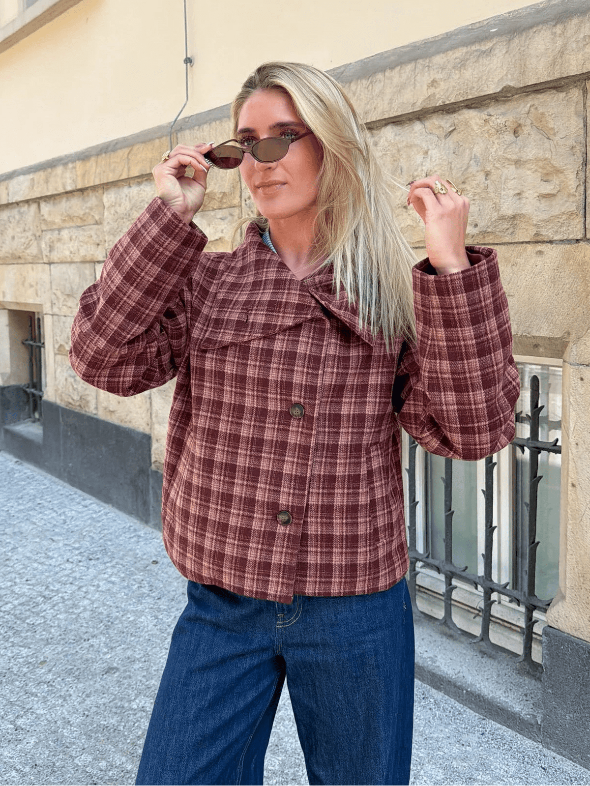 ZEYA - Rachel Plaid Stand Collar Coat
