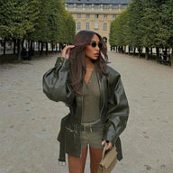 Rebecca Veste en Simili cuir Ceinturée