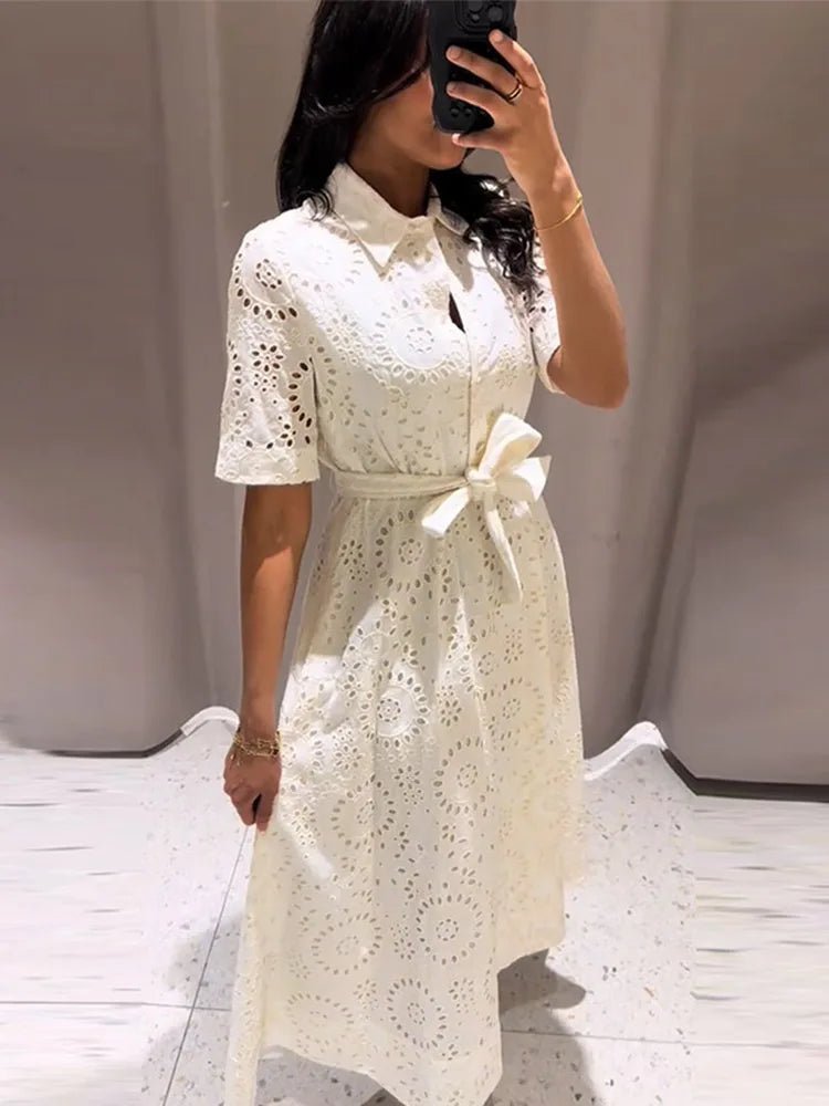ZEYA - Rosie Embroidered Belted Midi Dress