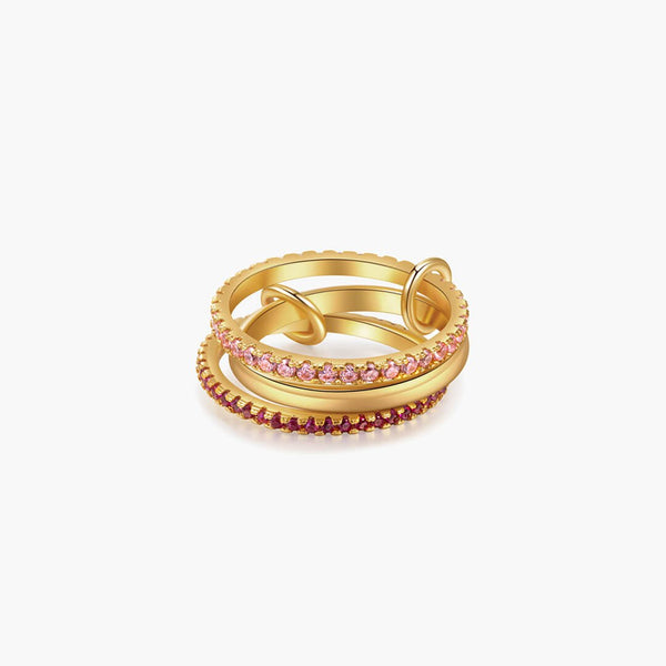 Rosy Pink Rhinestone Stacked Ring - Stylish & Unique Jewelry – ZEYA