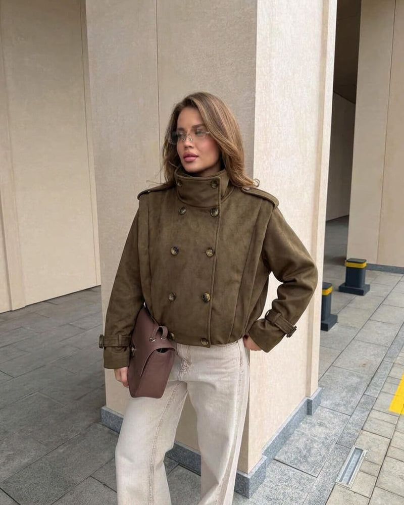 ZEYA - Sabrina Retro Faux Suede Cropped Trench
