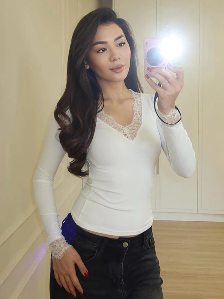 ZEYA - Sarah Lace V-Neck Casual Top