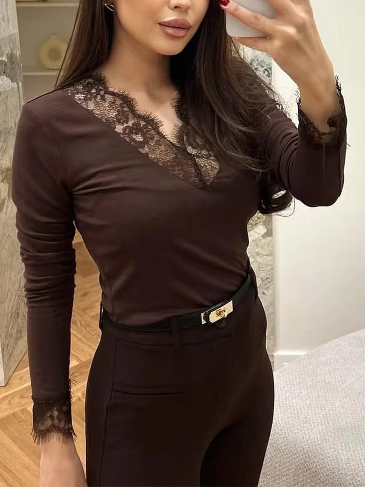 ZEYA - Sarah Lace V-Neck Casual Top