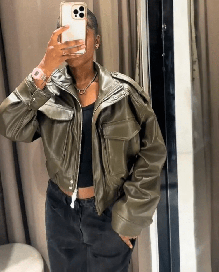 ZEYA - Sofia Faux Leather Bomber Jacket