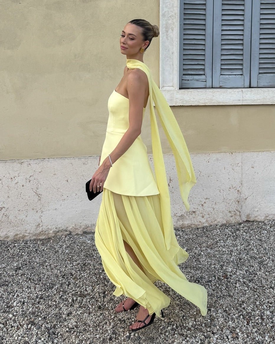 ZEYA - Sophia Asymmetric Sheer Maxi Dress