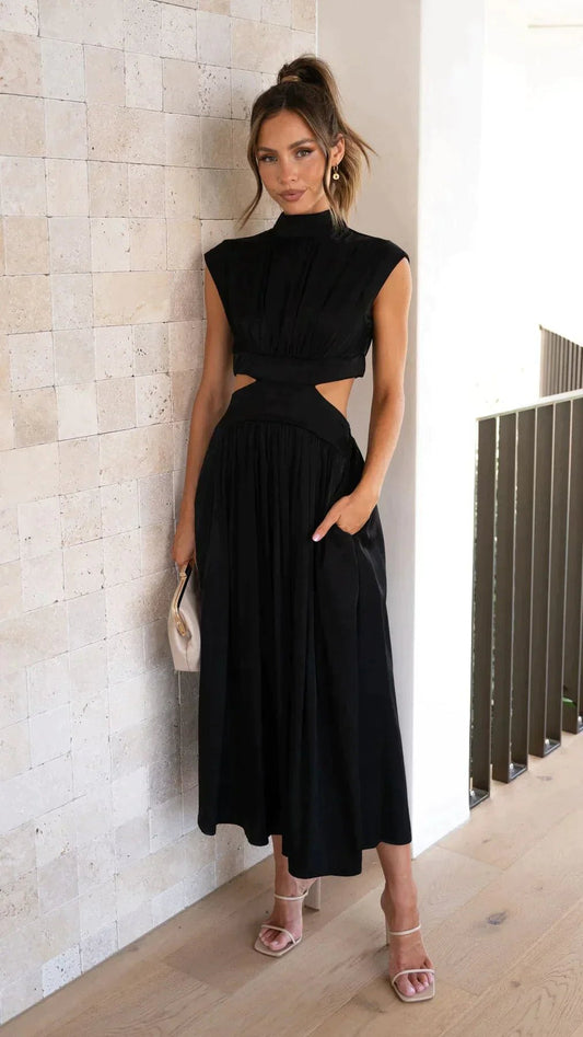 ZEYA - Syra High - Neck Midi Dress with Waist Cutouts