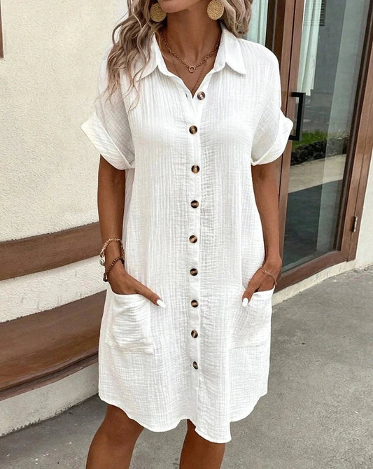ZEYA - Themis Cotton Linen V - Neck Mini Dress