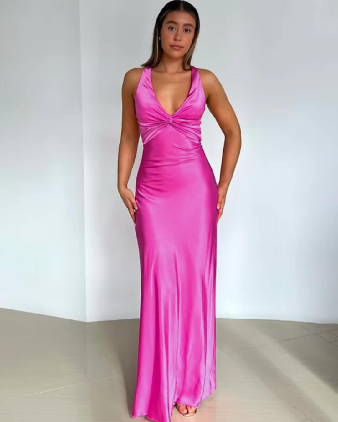 venus pink maxi dress VENUS Drape Sleeve Maxi Dress | Hot Pink
