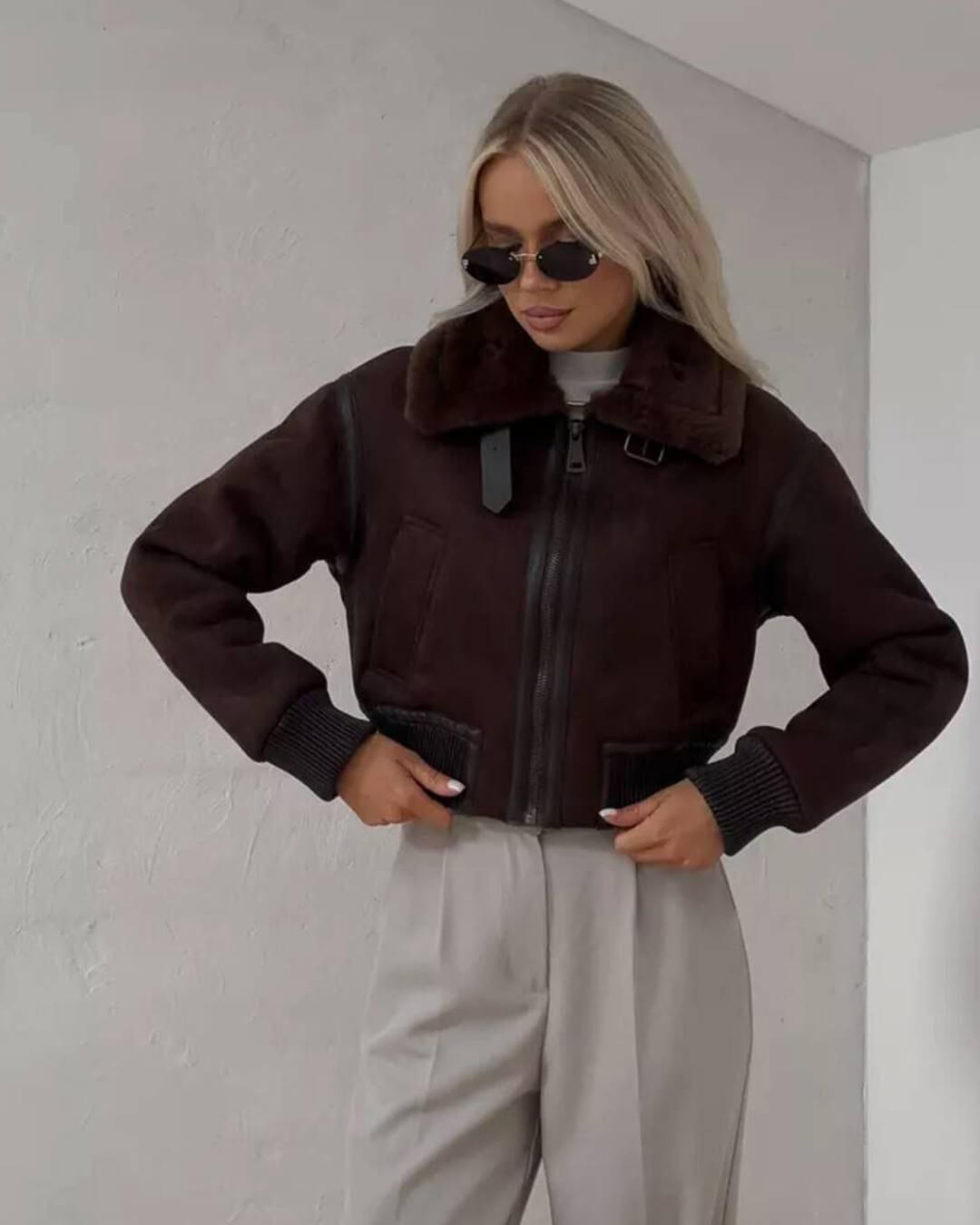 ZEYA - Vera Suede Short Bomber Jacket
