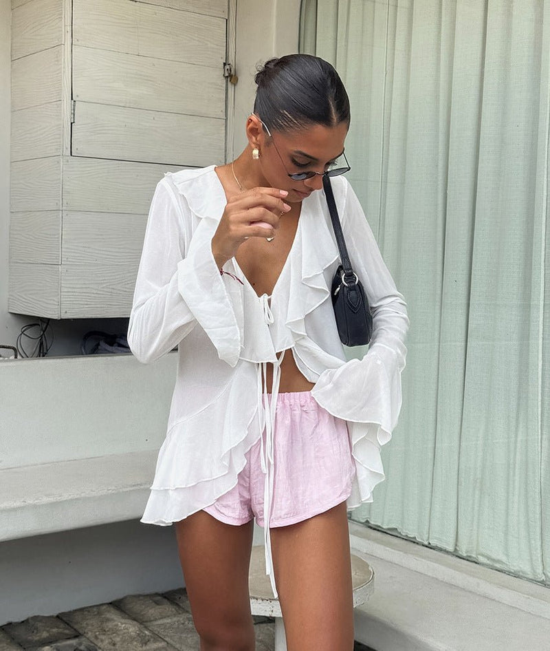 ZEYA - Vivian Ruffled Deep Neck Top