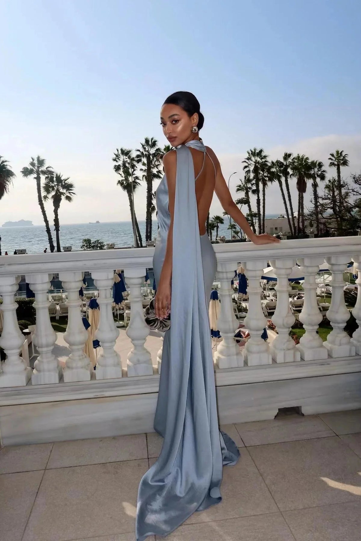 ZEYA - Vivienne Satin Ribbon Backless Evening Gown