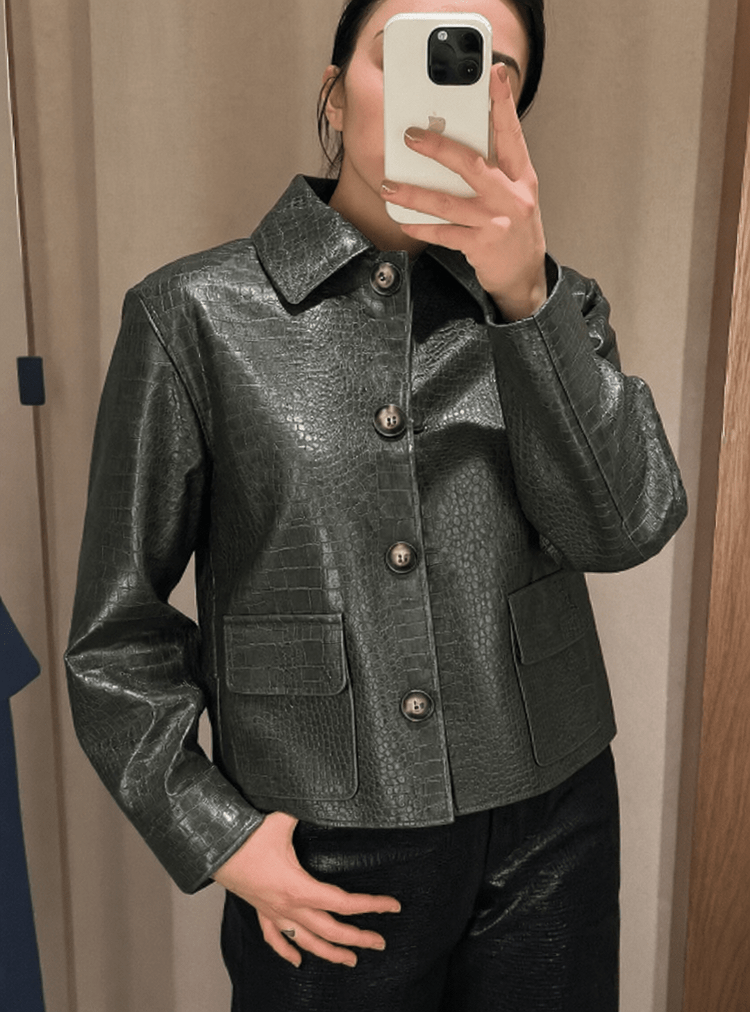 ZEYA - Zoe Crocodile Embossed Leather Jacket